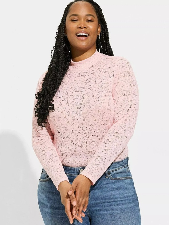 torrid Tops - NWT Torrid Stretch Lace Mock Neck Top Almond Blossom Pink 2X 18 20